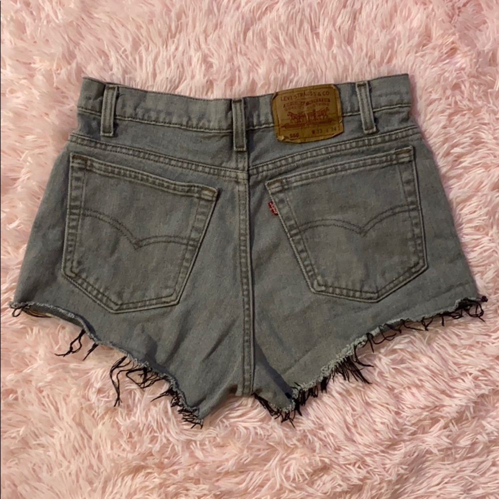 High Rise Gray Levi Jean shorts, Denim cut off shorts, raw hem